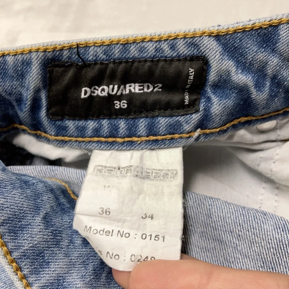 DSQUARED2 Denim Shorts Distressed Cut Offs Jorts Blue Mens 36 (Fit 34x9) Italy